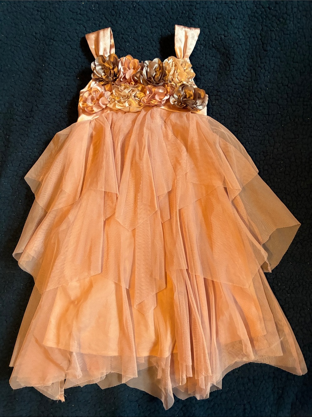 Biscotti Peach / pink / cream Floral Tulle Layered Formal Dress